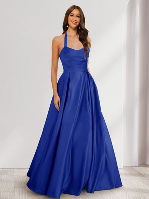 A-Line/Princess Halter Sleeveless Ruched Bridesmaid Dresses