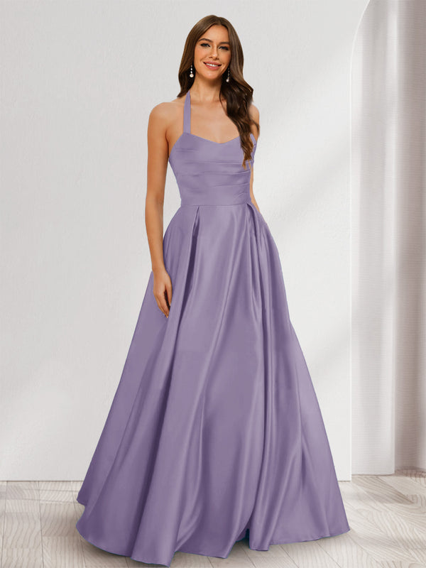 A-Line/Princess Halter Sleeveless Ruched Bridesmaid Dresses