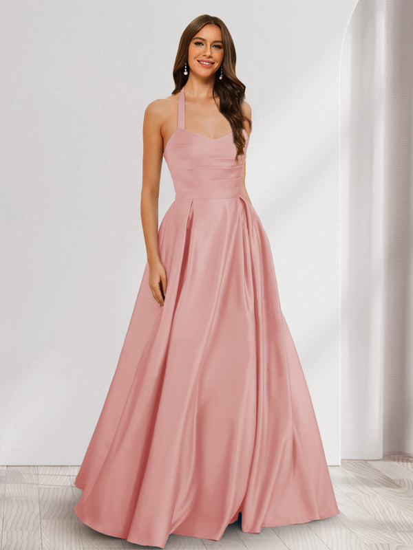 A-Line/Princess Halter Sleeveless Ruched Bridesmaid Dresses
