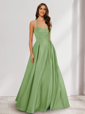 A-Line/Princess Halter Sleeveless Ruched Bridesmaid Dresses