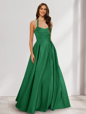 A-Line/Princess Halter Sleeveless Ruched Bridesmaid Dresses