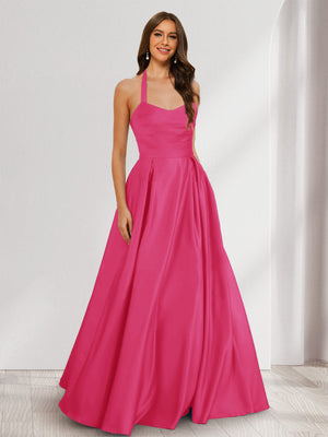 A-Line/Princess Halter Sleeveless Ruched Bridesmaid Dresses