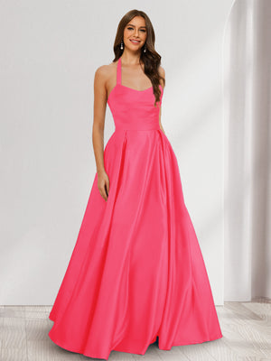 A-Line/Princess Halter Sleeveless Ruched Bridesmaid Dresses