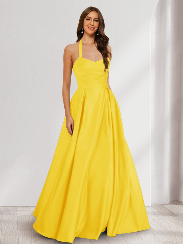 A-Line/Princess Halter Sleeveless Ruched Bridesmaid Dresses