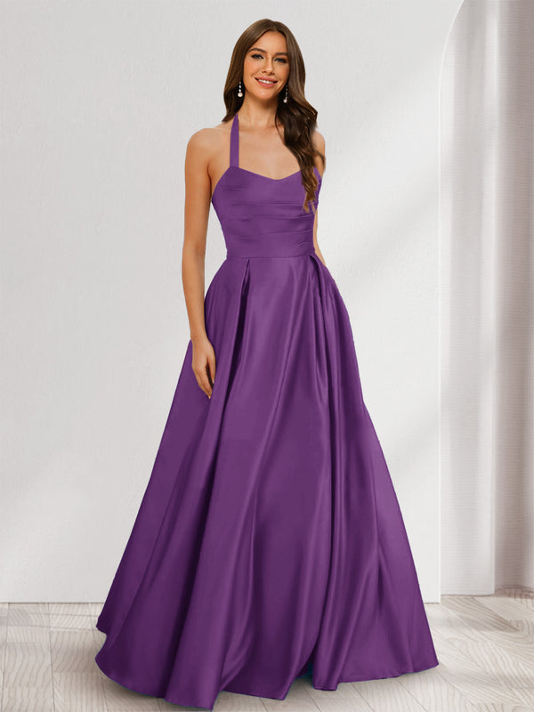 A-Line/Princess Halter Sleeveless Ruched Bridesmaid Dresses