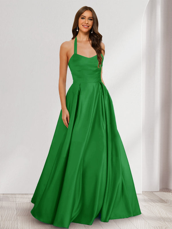 A-Line/Princess Halter Sleeveless Ruched Bridesmaid Dresses