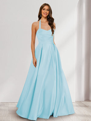 A-Line/Princess Halter Sleeveless Ruched Bridesmaid Dresses