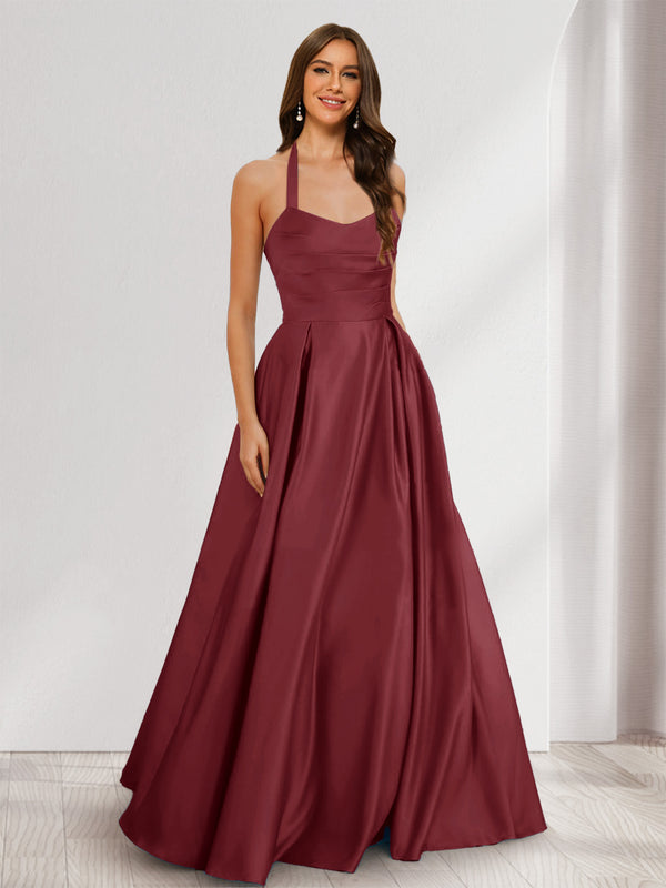 A-Line/Princess Halter Sleeveless Ruched Bridesmaid Dresses