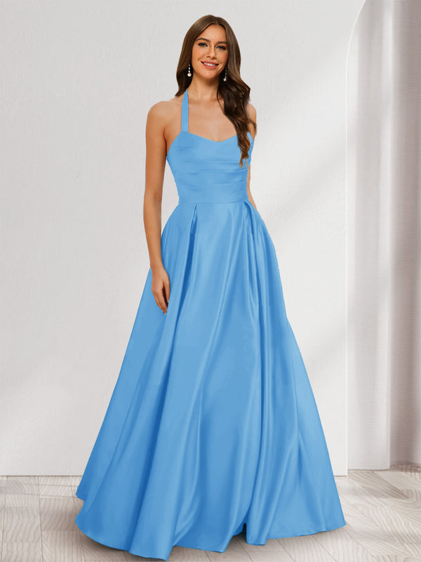 A-Line/Princess Halter Sleeveless Ruched Bridesmaid Dresses