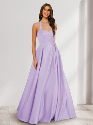 A-Line/Princess Halter Sleeveless Ruched Bridesmaid Dresses