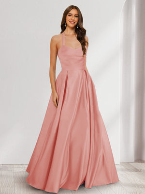 A-Line/Princess Halter Sleeveless Ruched Bridesmaid Dresses