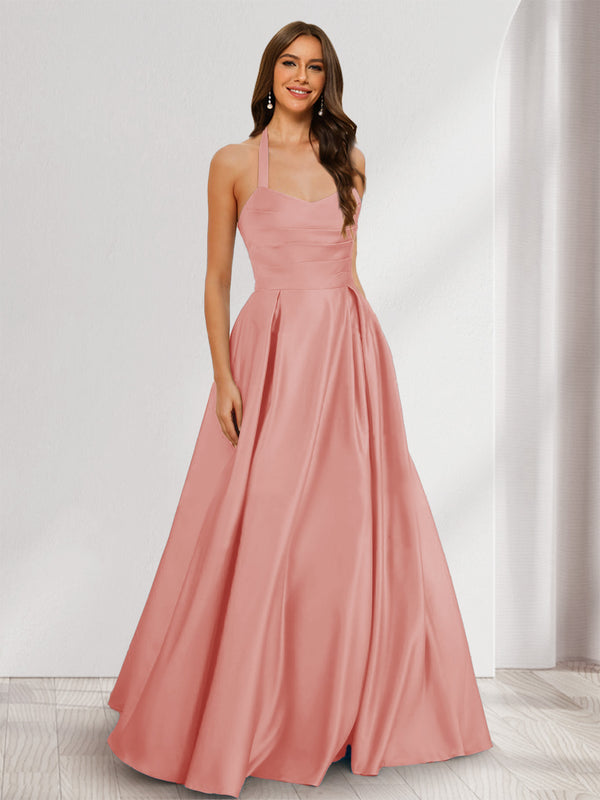 A-Line/Princess Halter Sleeveless Ruched Bridesmaid Dresses