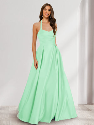 A-Line/Princess Halter Sleeveless Ruched Bridesmaid Dresses