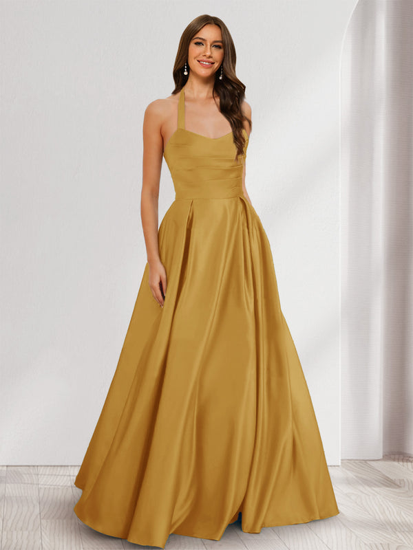 A-Line/Princess Halter Sleeveless Ruched Bridesmaid Dresses