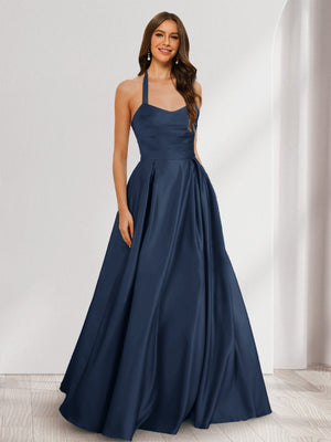 A-Line/Princess Halter Sleeveless Ruched Bridesmaid Dresses