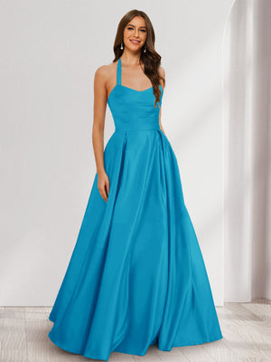 A-Line/Princess Halter Sleeveless Ruched Bridesmaid Dresses
