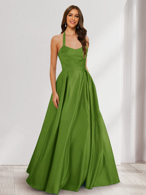 A-Line/Princess Halter Sleeveless Ruched Bridesmaid Dresses