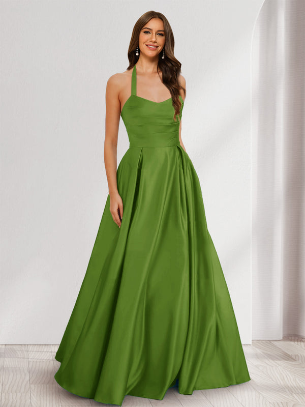 A-Line/Princess Halter Sleeveless Ruched Bridesmaid Dresses