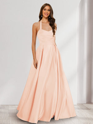 A-Line/Princess Halter Sleeveless Ruched Bridesmaid Dresses