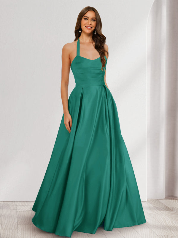A-Line/Princess Halter Sleeveless Ruched Bridesmaid Dresses