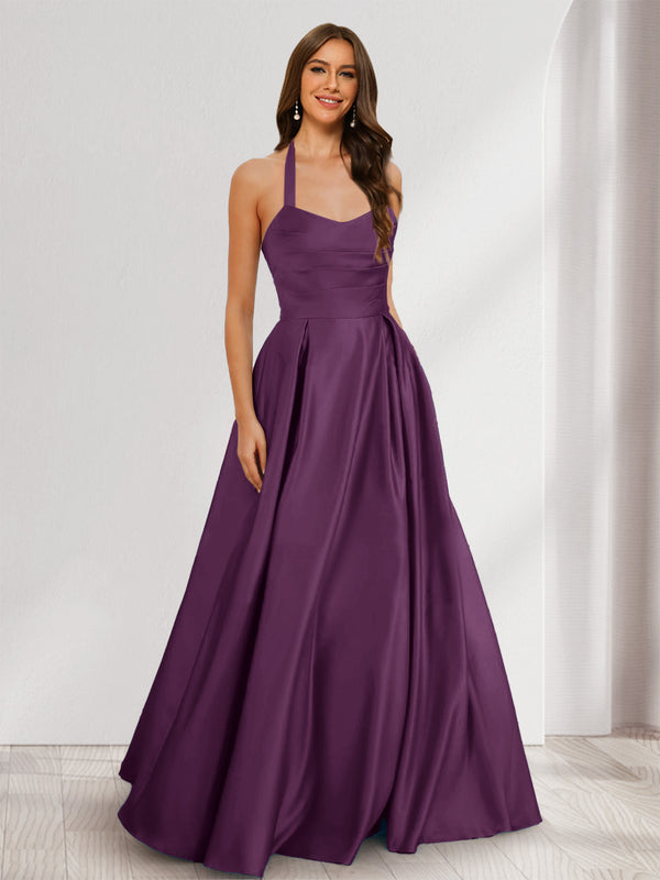 A-Line/Princess Halter Sleeveless Ruched Bridesmaid Dresses