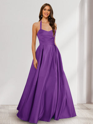 A-Line/Princess Halter Sleeveless Ruched Bridesmaid Dresses
