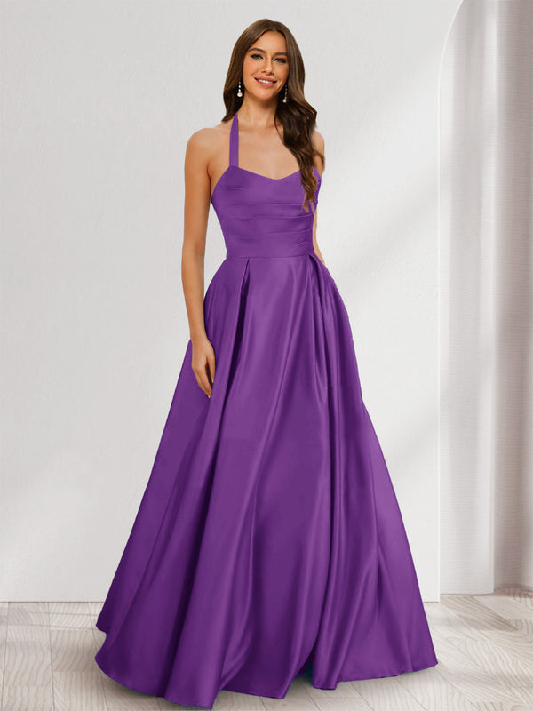 A-Line/Princess Halter Sleeveless Ruched Bridesmaid Dresses