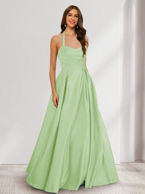 A-Line/Princess Halter Sleeveless Ruched Bridesmaid Dresses