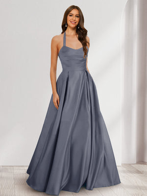 A-Line/Princess Halter Sleeveless Ruched Bridesmaid Dresses
