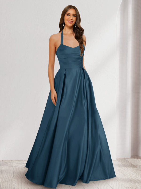 A-Line/Princess Halter Sleeveless Ruched Bridesmaid Dresses