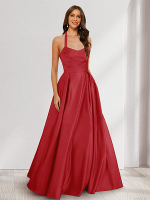 A-Line/Princess Halter Sleeveless Ruched Bridesmaid Dresses