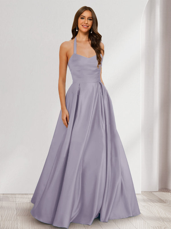 A-Line/Princess Halter Sleeveless Ruched Bridesmaid Dresses