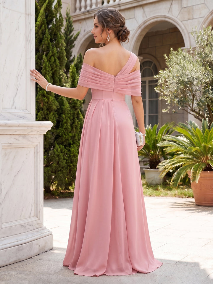 Sheath/Column Off-the-Shoulder Sleeveless Bridesmaid Dresses With Split Side &amp; Ruched