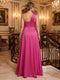 A-Line/Princess Halter Sleeveless Ruched Plus Size Evening Dresses With Bowknot