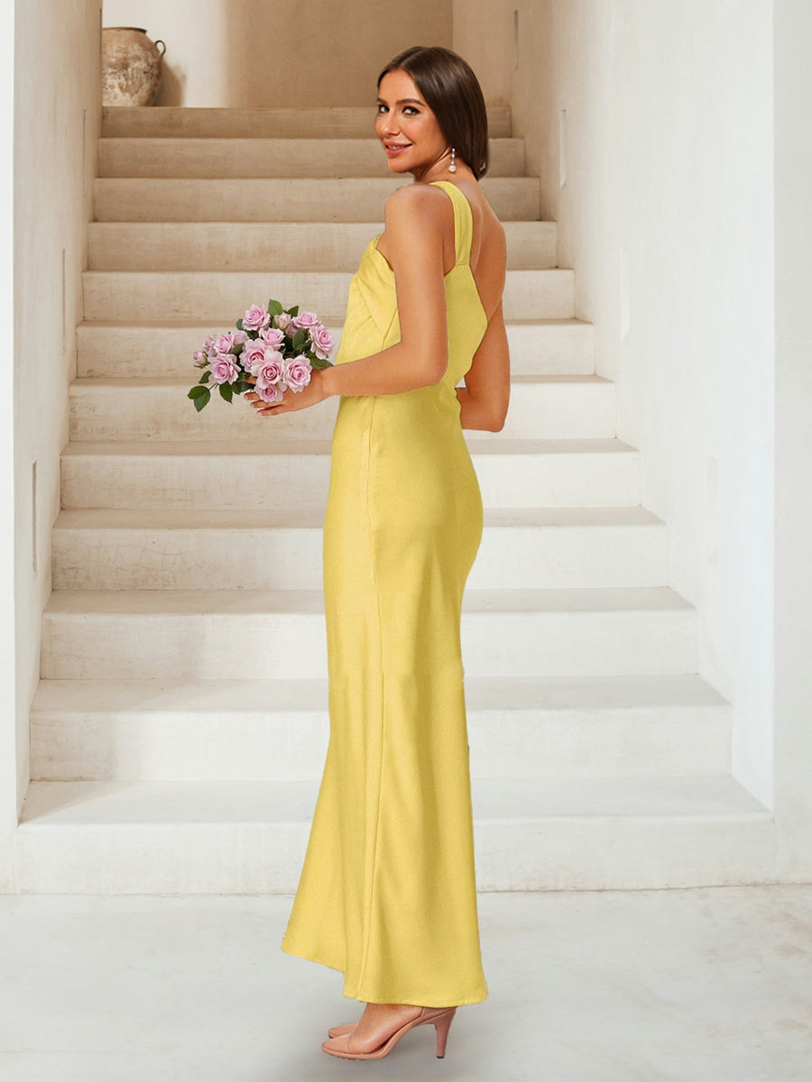 Sheath/Column One-Shoulder Sleeveless Ruched Wedding Guest Dresses