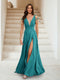 A-Line/Princess V-Neck Short Sleeves Applique Bridesmaid Dresses