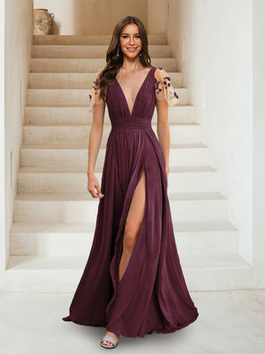 A-Line/Princess V-Neck Short Sleeves Applique Bridesmaid Dresses