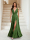 A-Line/Princess V-Neck Short Sleeves Applique Bridesmaid Dresses