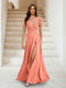 A-Line/Princess V-Neck Short Sleeves Applique Bridesmaid Dresses