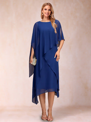 Sheath/Column Scoop Half Sleeves Ruched Mother of the Bride Dresses