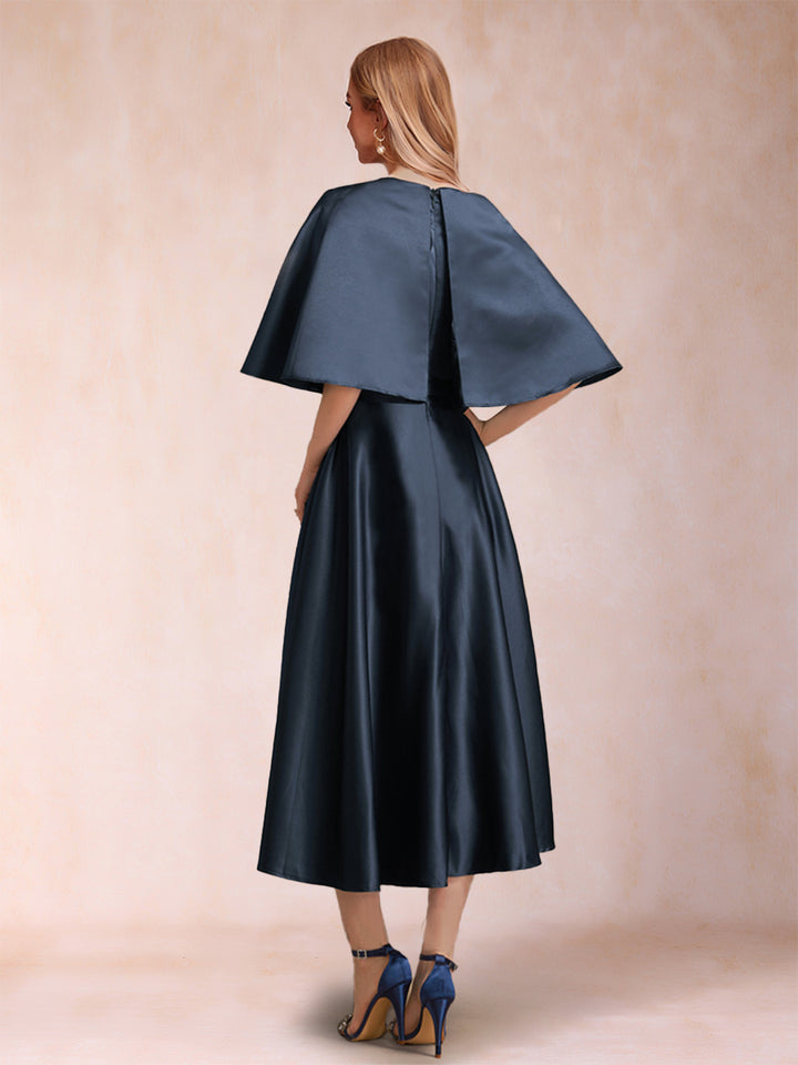 A-Line/Princess Scoop Half Sleeves Ruched Mother of the Bride Dresses