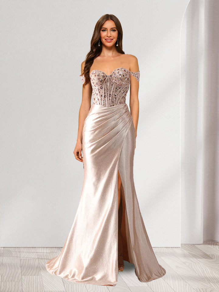Trumpet/Mermaid Off-the-Shoulder Sleeveless Beading Prom Dresses