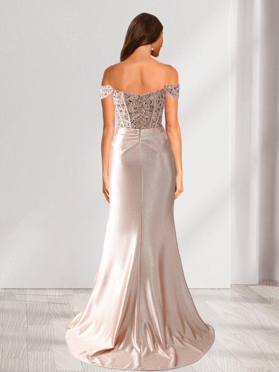 Trumpet/Mermaid Off-the-Shoulder Sleeveless Beading Prom Dresses