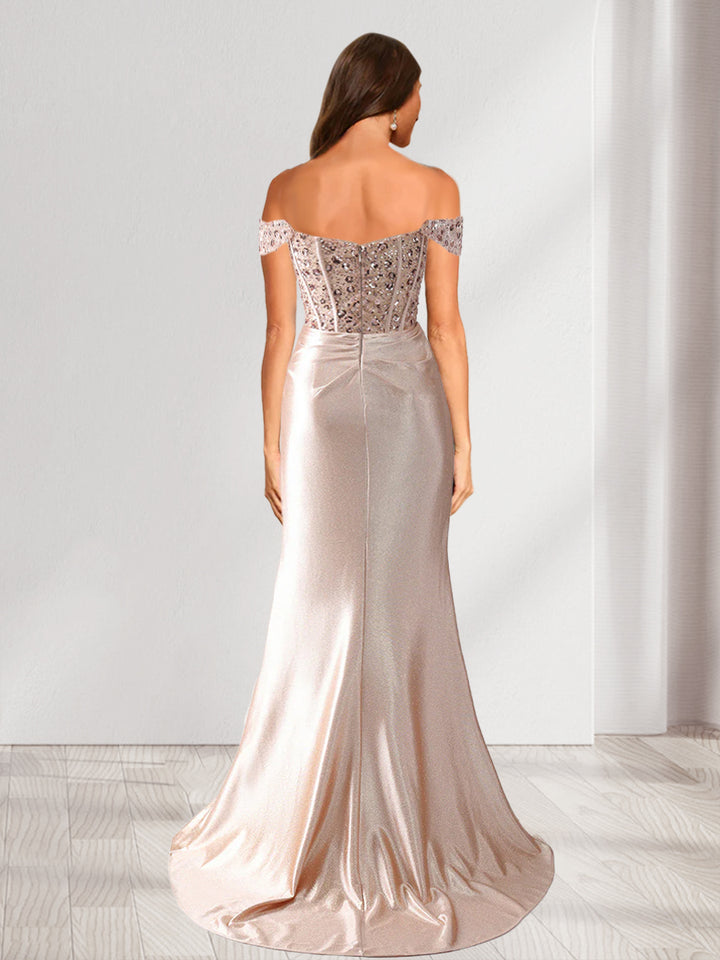 Trumpet/Mermaid Off-the-Shoulder Sleeveless Beading Prom Dresses