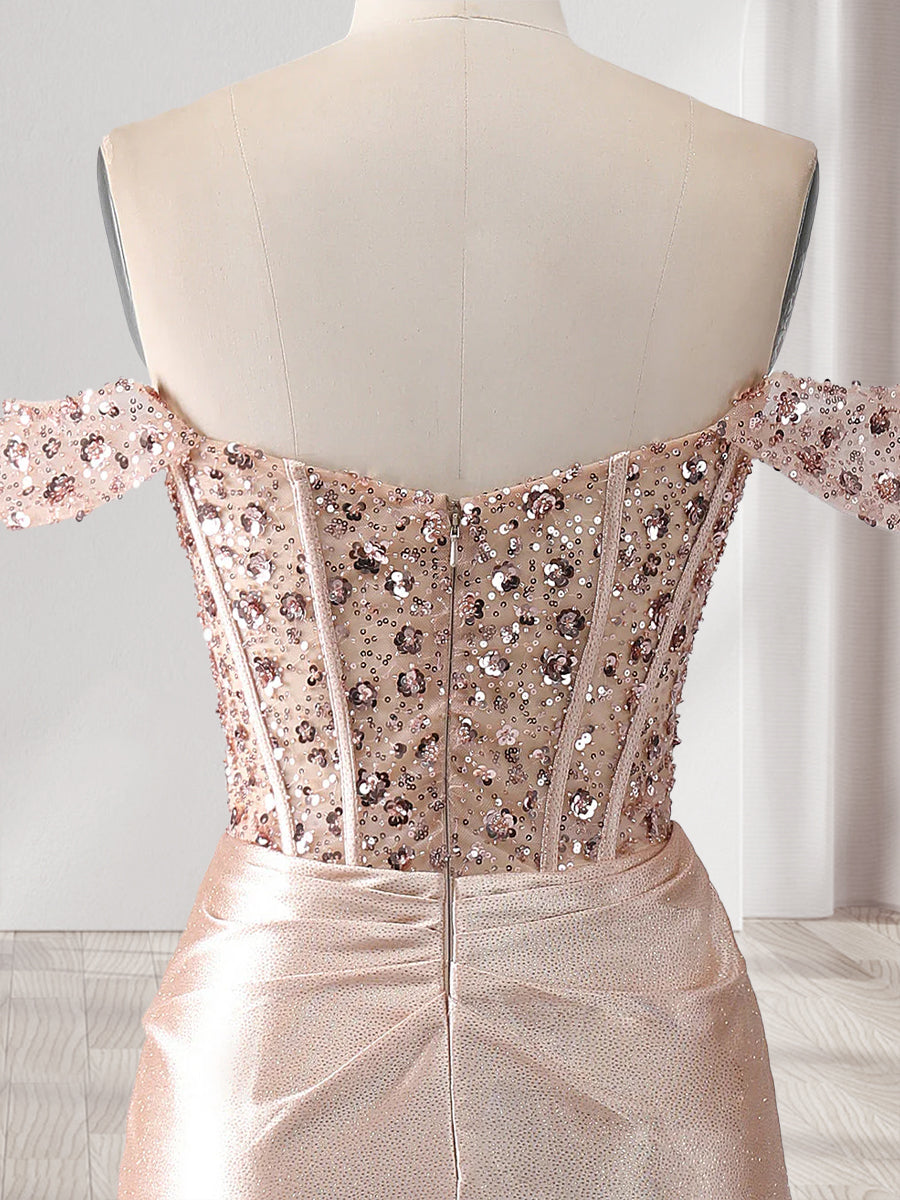Trumpet/Mermaid Off-the-Shoulder Sleeveless Beading Prom Dresses