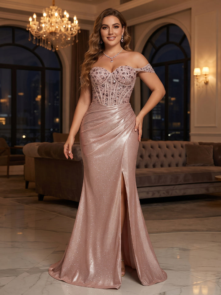 Trumpet/Mermaid Off-the-Shoulder Sleeveless Plus Size Evening Dresses With Beading