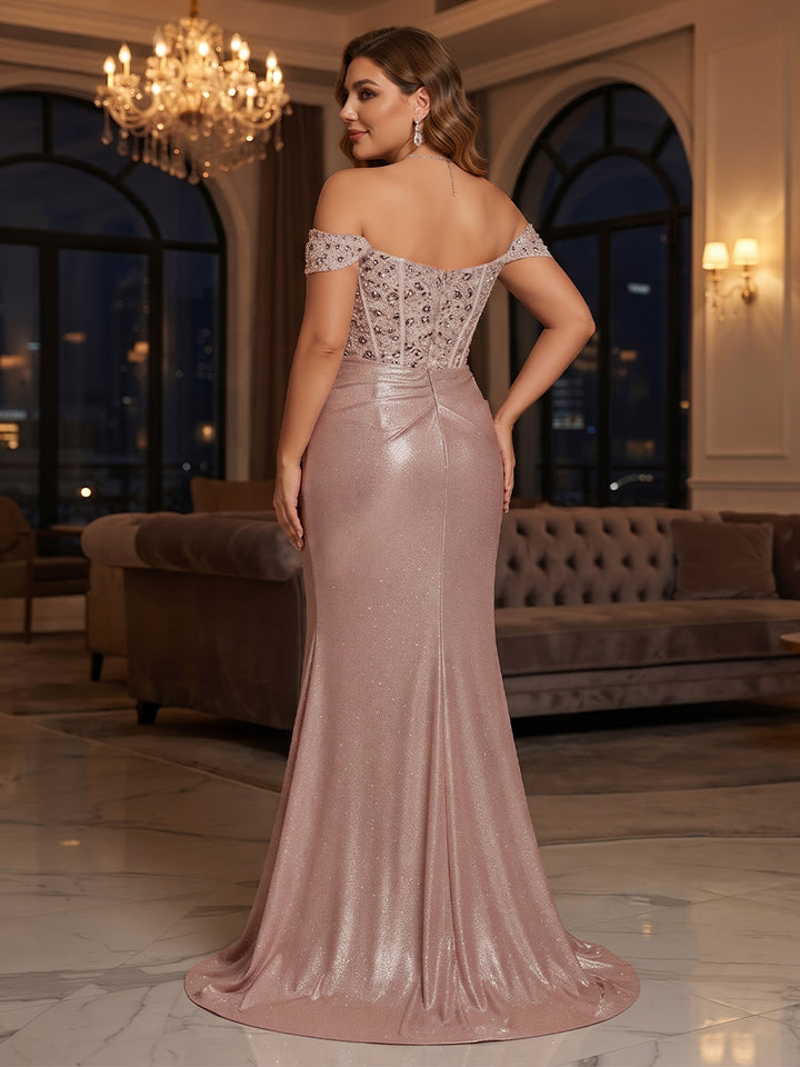 Trumpet/Mermaid Off-the-Shoulder Sleeveless Plus Size Evening Dresses With Beading