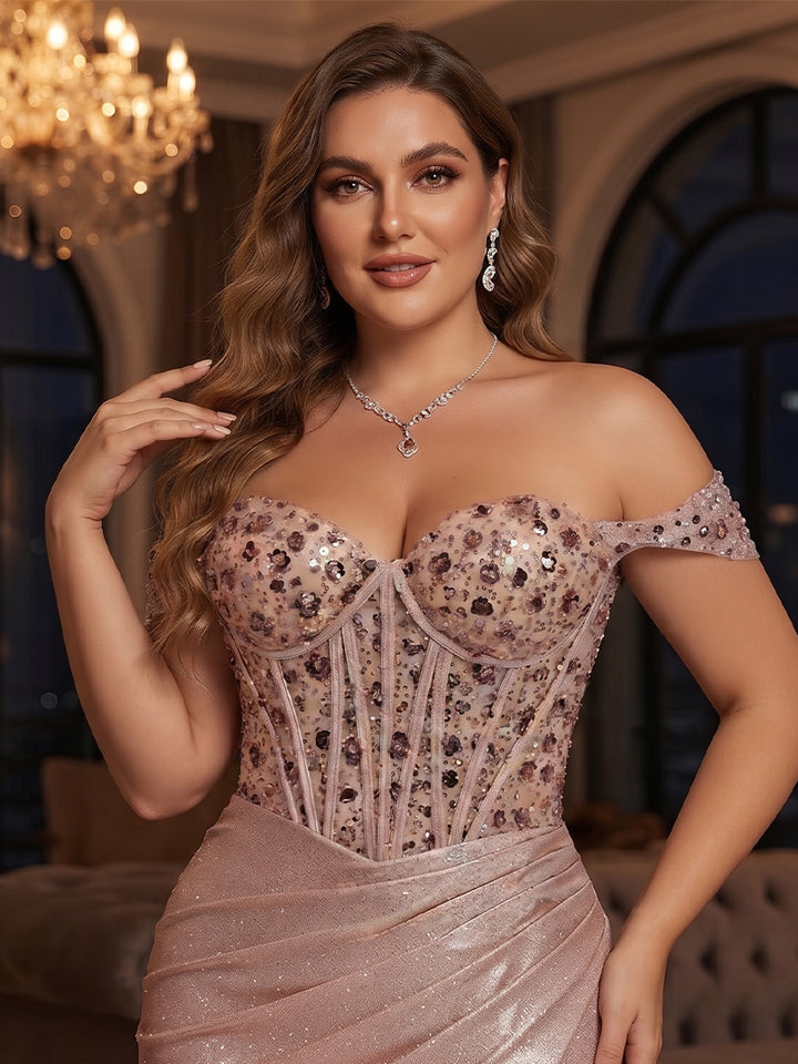 Trumpet/Mermaid Off-the-Shoulder Sleeveless Plus Size Evening Dresses With Beading