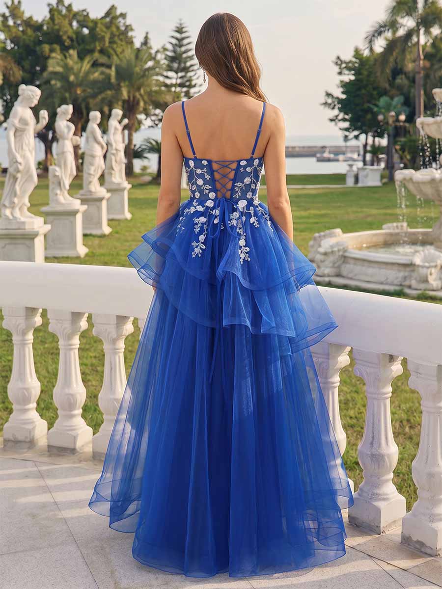 A-Line/Princess V-Neck Sleeveless Applique Prom Dresses