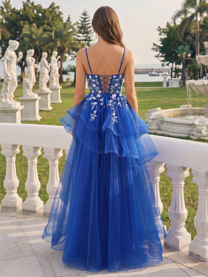 A-Line/Princess V-Neck Sleeveless Applique Prom Dresses